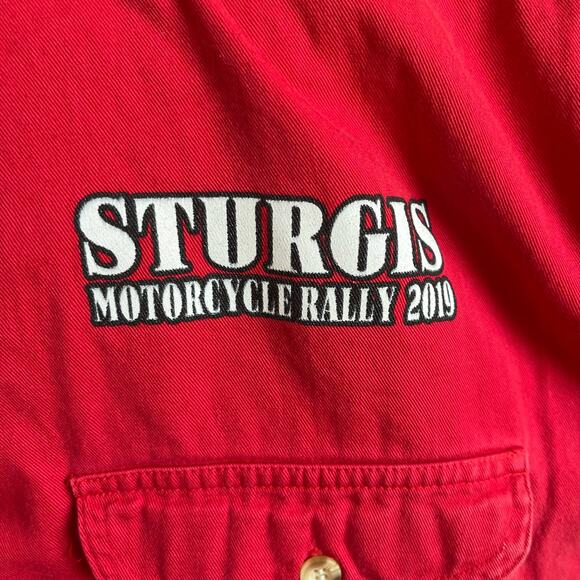 Sturgis Sleeveless Shirt Men's Size Large Red Raw Hem 2019 Motorcycle Rally - Picture 8 of 13